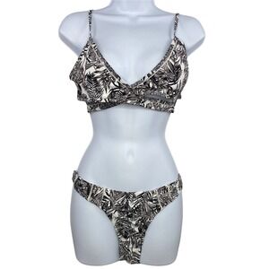 Cabana Del Sol‎ 2 Piece Bikini Set Womens Sz L Swim Wear Floral Black White Grey
